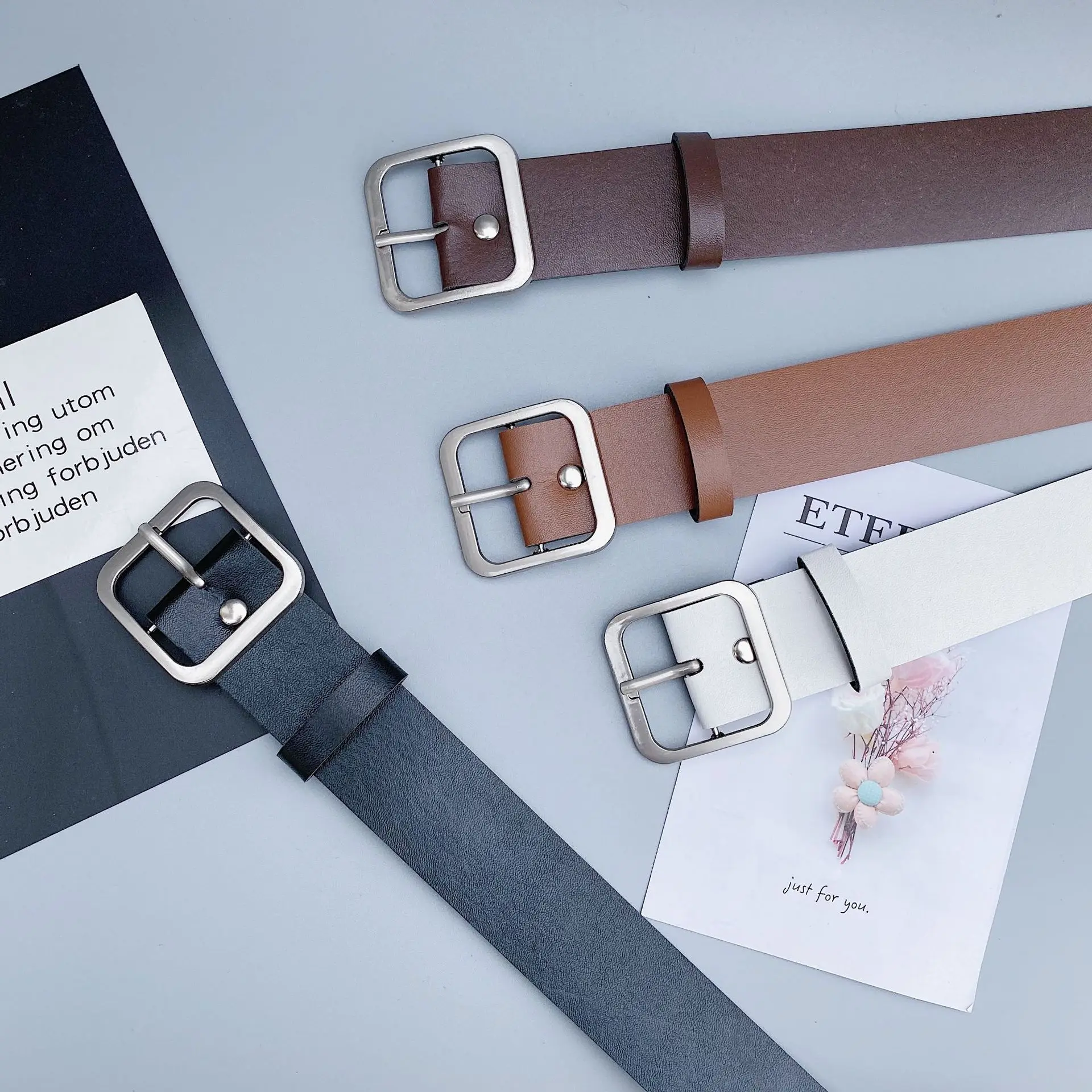 

Casual Vintage Square Buckle Belt 1Pcs Jeans PU Leather Belt Accessories Korean Soild Color Fashion Female Decorative Waistband