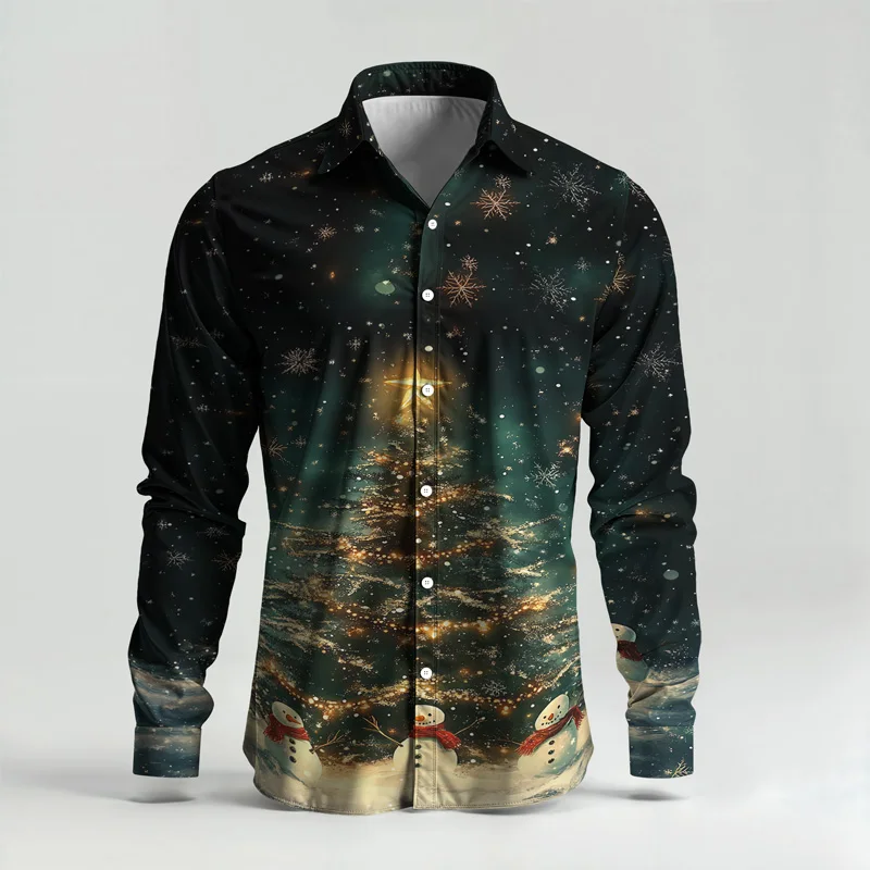 2025 Spring Summer Men Shirt Set Christmas Print Fashion Gingerbread Man Two Piece Set Mens Snowman Lightweight Party Long Sleev_voghion.com