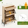 2 Flip Drawers Shoe Storage Cabinet with 1 Drawer, Rattan Shoe Organizer with Metal Legs, Shoes Cabinets 2