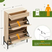 2 Flip Drawers Shoe Storage Cabinet with 1 Drawer, Rattan Shoe Organizer with Metal Legs, Shoes Cabinets 2
