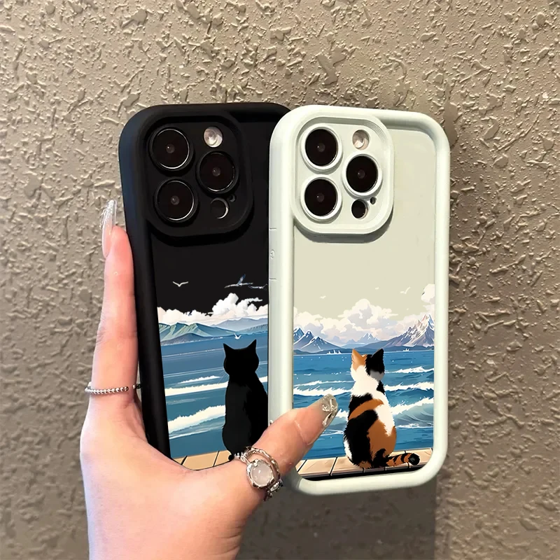 Adorable Cat by the Sea Silicone Phone Case Cover