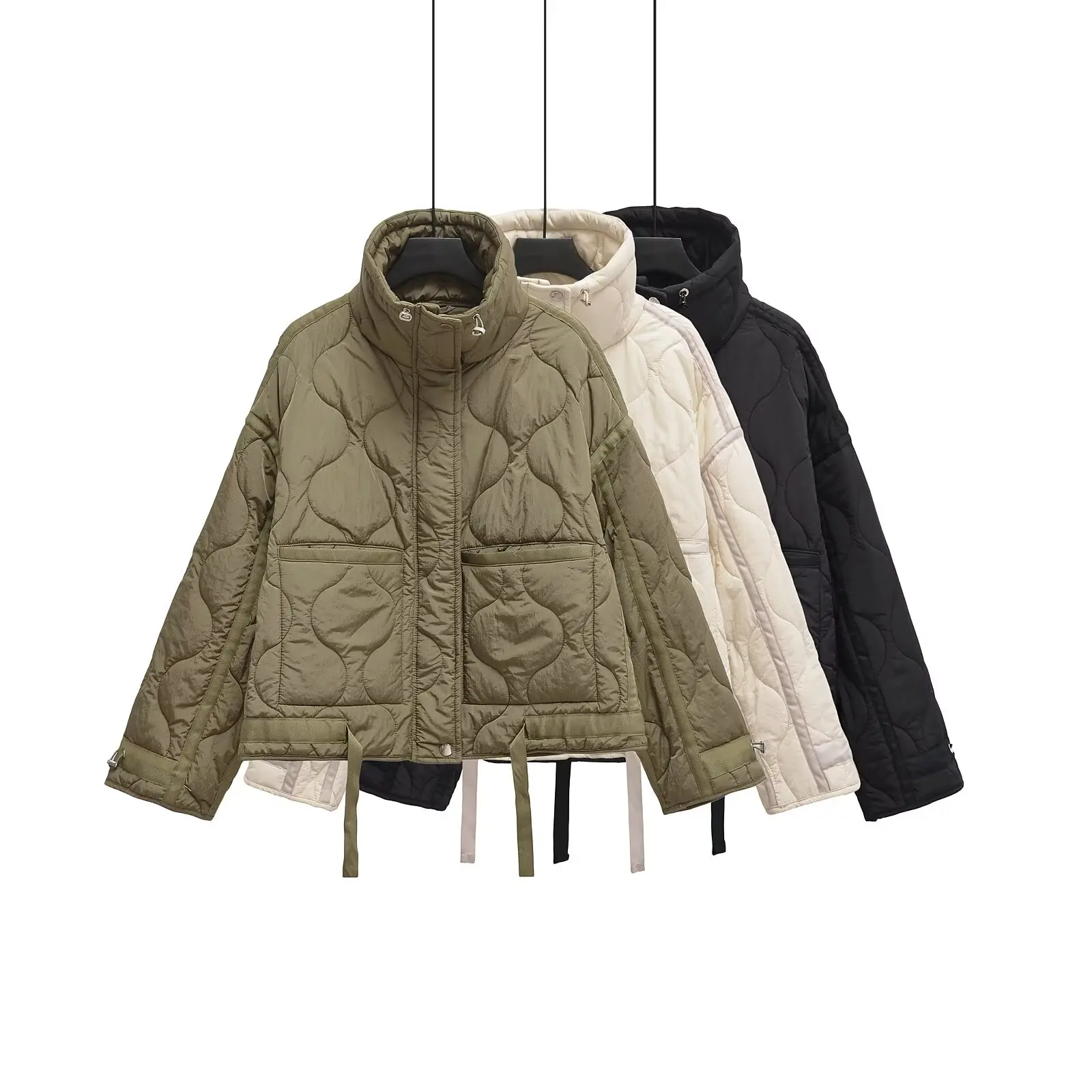 Womens Cotton Jacket - European American Style Winter Zipper Stand Collar Loose Fit