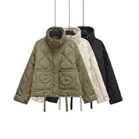 European and American style winter new style stand collar loose drawstring zipper cotton jacket for women