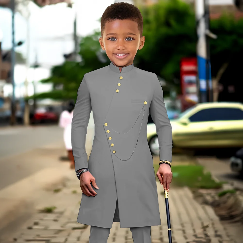 Black Boys Suit Wedding Tuxedo 2 Piece Fashion Design 2T-16T Kids Suit Indian Style Long Jacket
