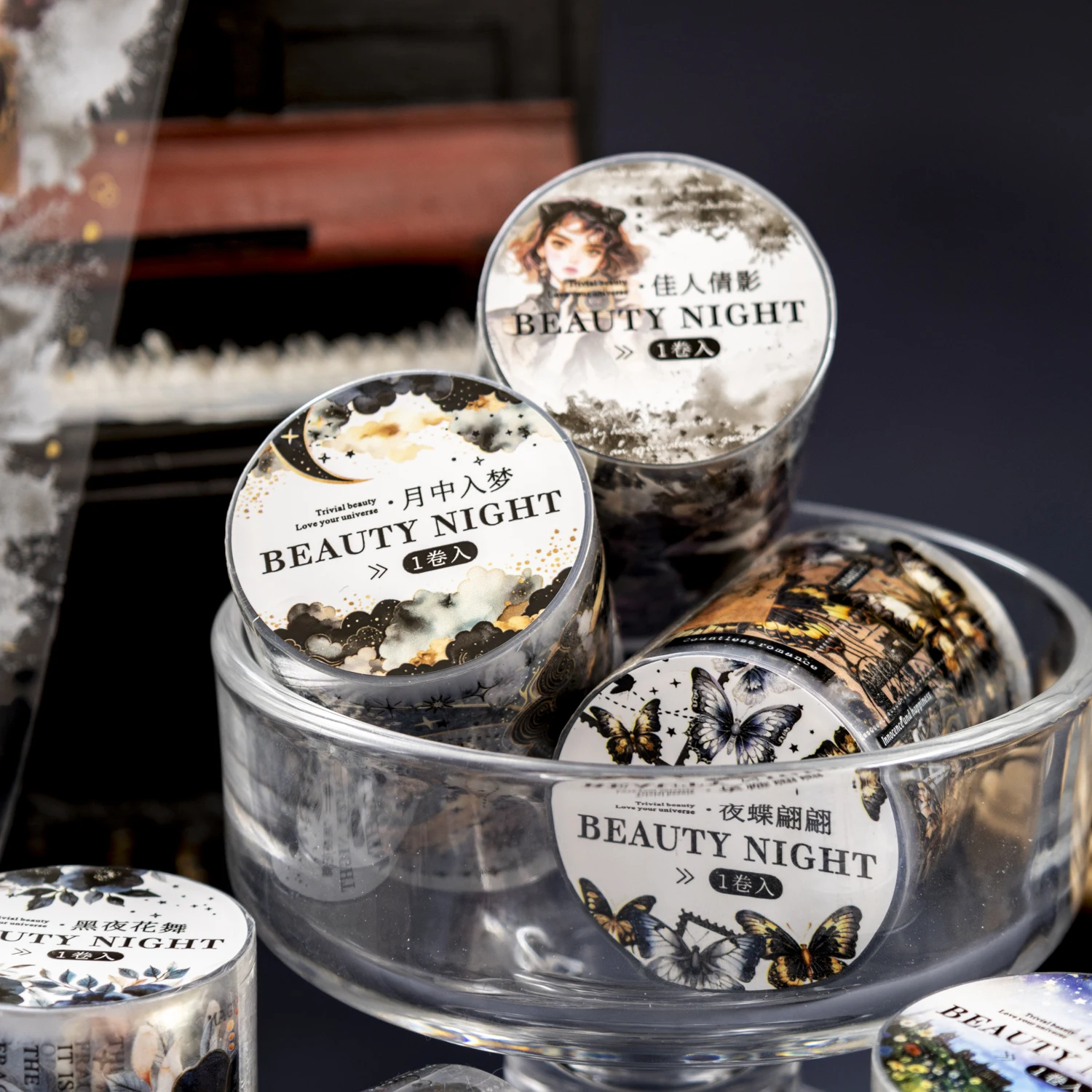 어두운 밤 아래 어두운 스타일 Washi 테이프 DIY 스크랩북 스티커 저널 플래너 마스킹 테이프 편지지 사무용품