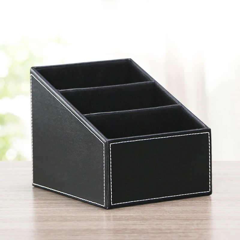 PU Leather Remote Control Holder Multi-Grid Desktop Organizer Storage Box Pen Cosmetic Sorter Home Office Accessories