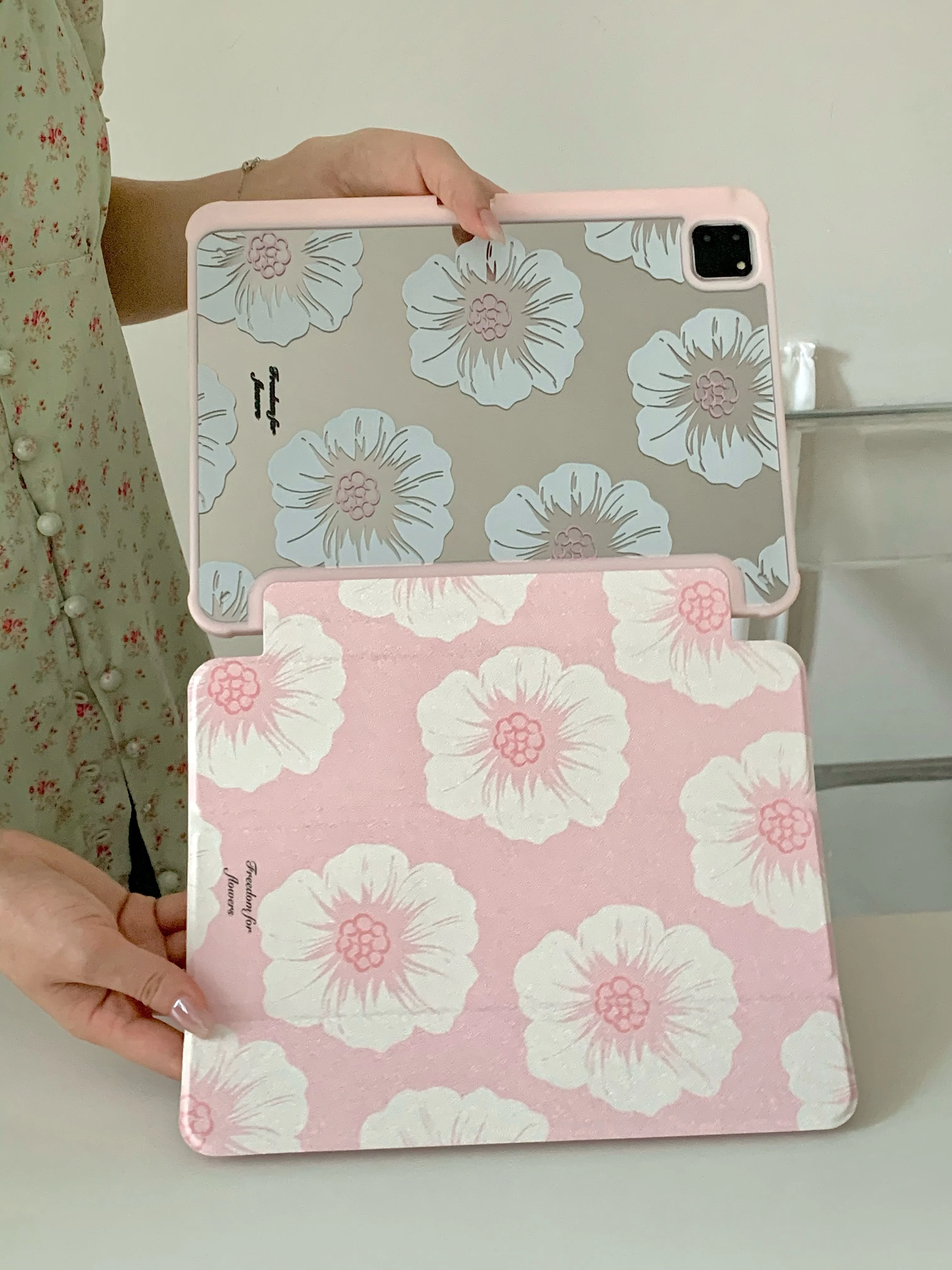 Custodia Fiori Rosa Con Specchi Per IPad 5ª-9ª Gen, Air 2/3/4, Mini E Pro 11