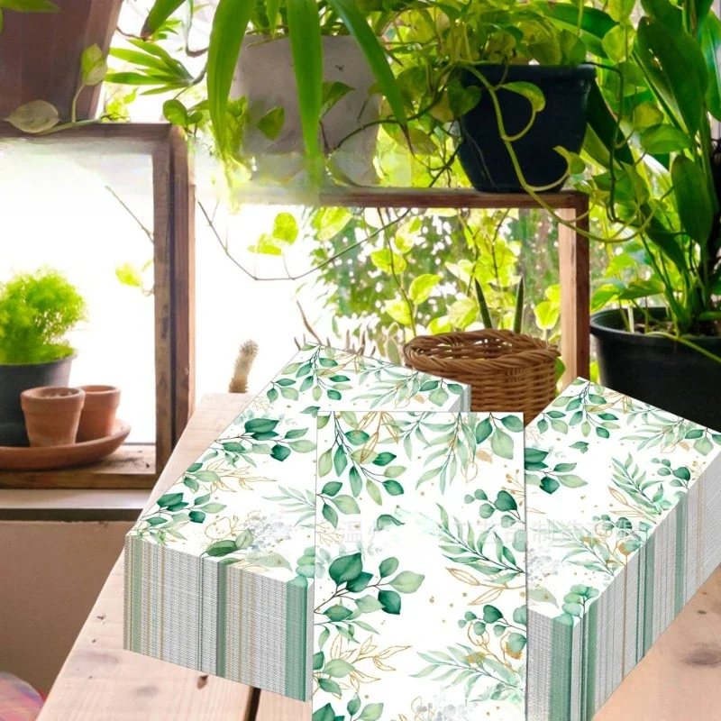 Disposable Paper Placemats Tissue Paper Decoration 20pcs/P 33*40cm Eucalyptus Leaf Wedding Birthday Long Tissue Paper Party Disposable Decoration Wine Glass Flower Paper Placemat