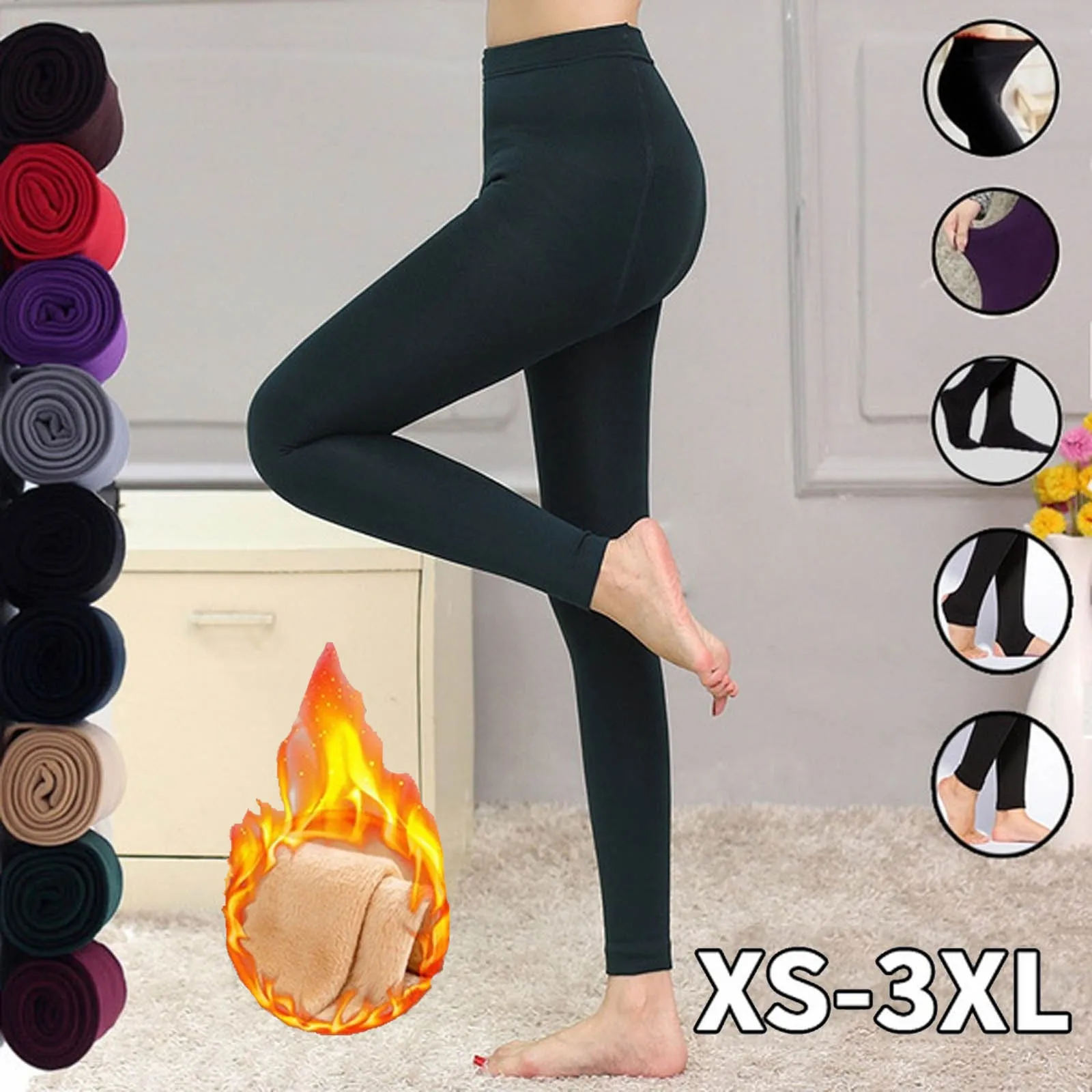 

Winter Autumn Woman Thick Warm Leggings Candy Color Brushed Charcoal Stretch Fleece Elastic Pants Leggings Pantalon Штаны