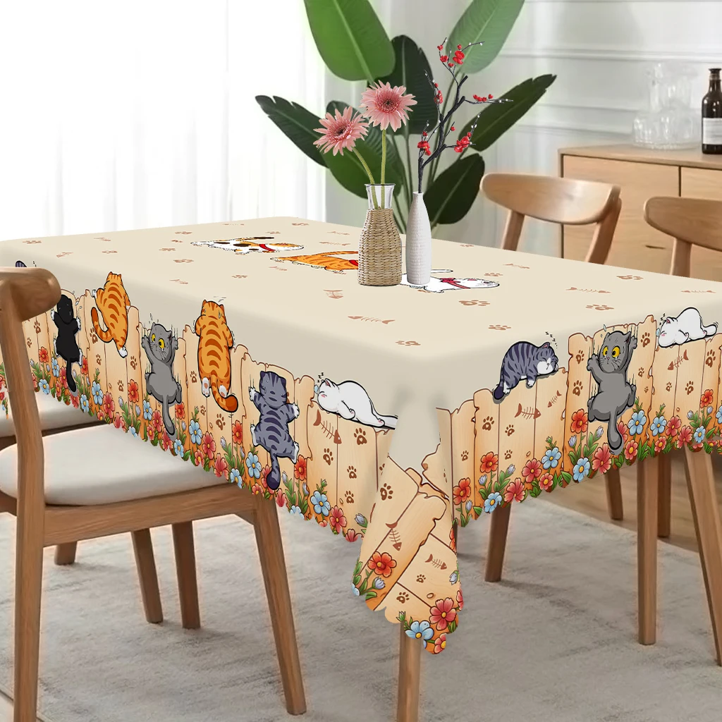 1 Piece of Cute Cat Round Tablecloth, 5 Sizes Available,Cute Cartoon Cat Pattern Printed Desk Tablecloth, Edge Embossing Process 1