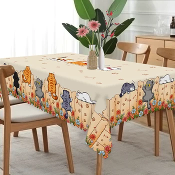 1 Piece of Cute Cat Round Tablecloth, 5 Sizes Available,Cute Cartoon Cat Pattern Printed Desk Tablecloth, Edge Embossing Process 1