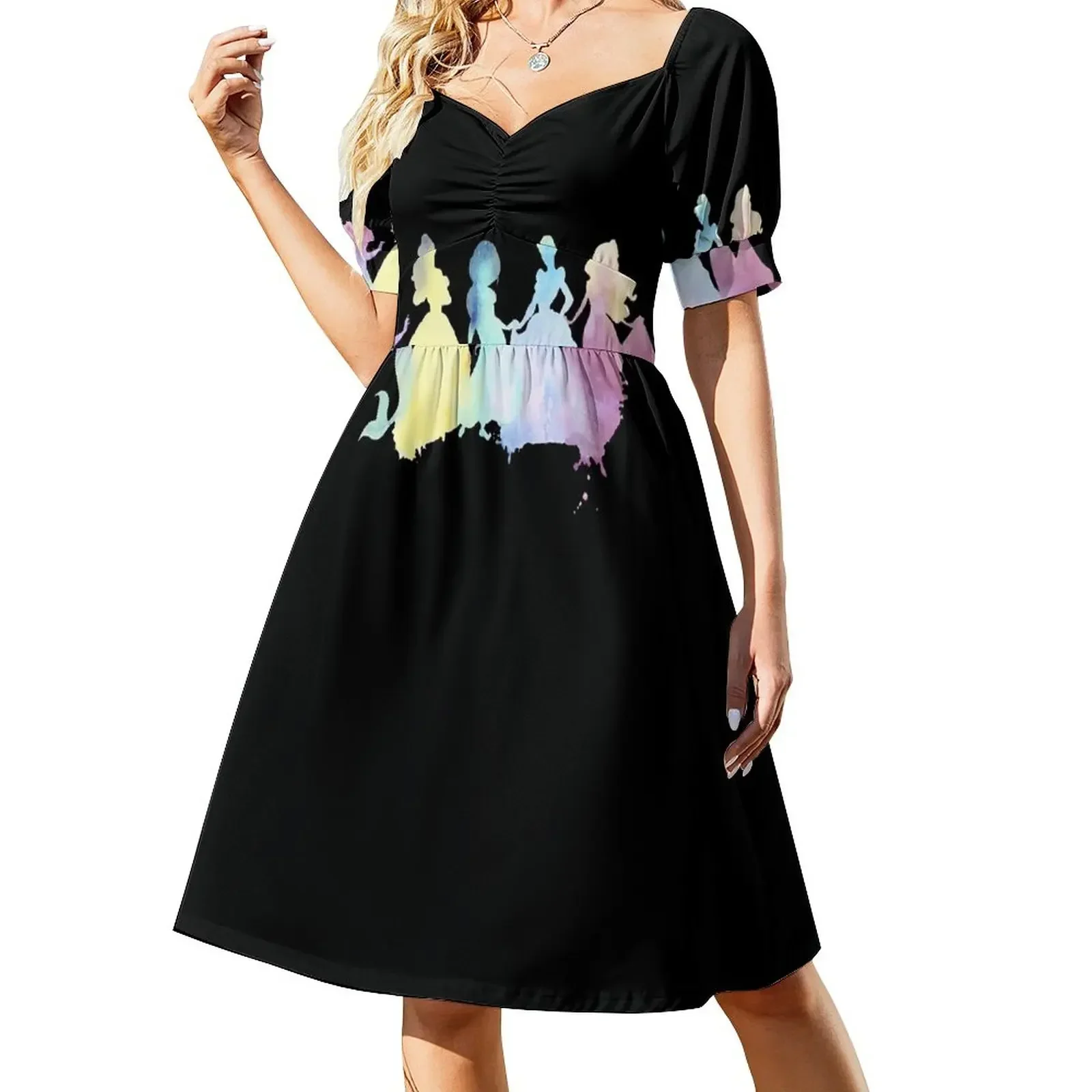 thumbnail image 1 of Vestido de manga corta con espalda cruzada y estampado de princesas, ropa estética, vestido de fiesta de lujo para mujer, vestido de noche para graduación., 1 of 7