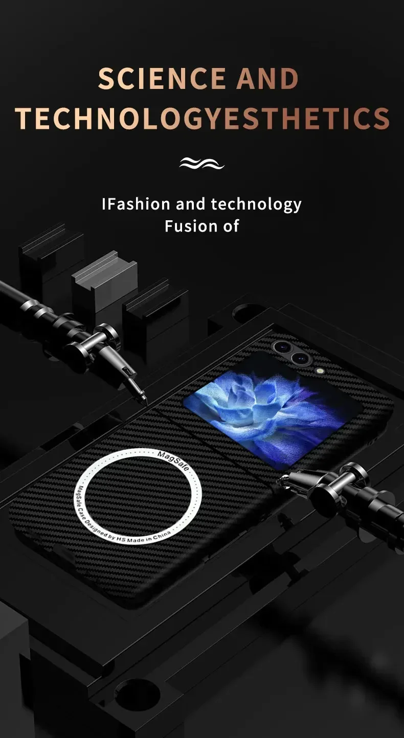 Custodia pieghevole in fibra ultra sottile Magsafe per Samsung Galaxy Z Flip 6 5 4 3 5G antiurto protettiva magnetica per ricarica wireless_voghion.com