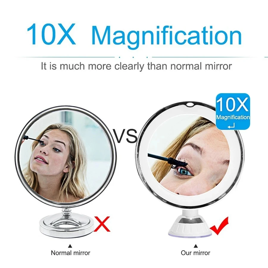 10X Magnifying Makeup Mirror with LED Light Adjustable HD Vanity Mirror 360 Degree Rotatable Bedroom Bathroom Cosmetic