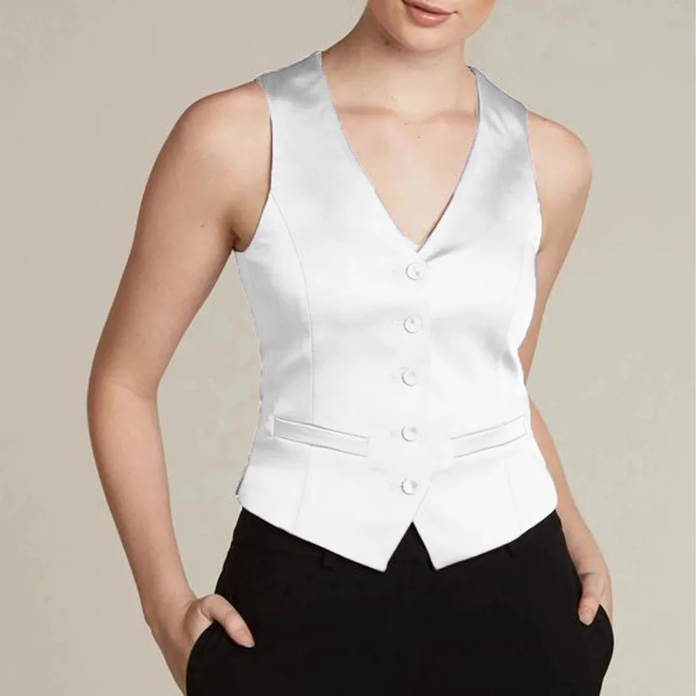 Satin single breasted women's short cotton vest women's 2024 spring/summer elegant slim fit casual party wedding
