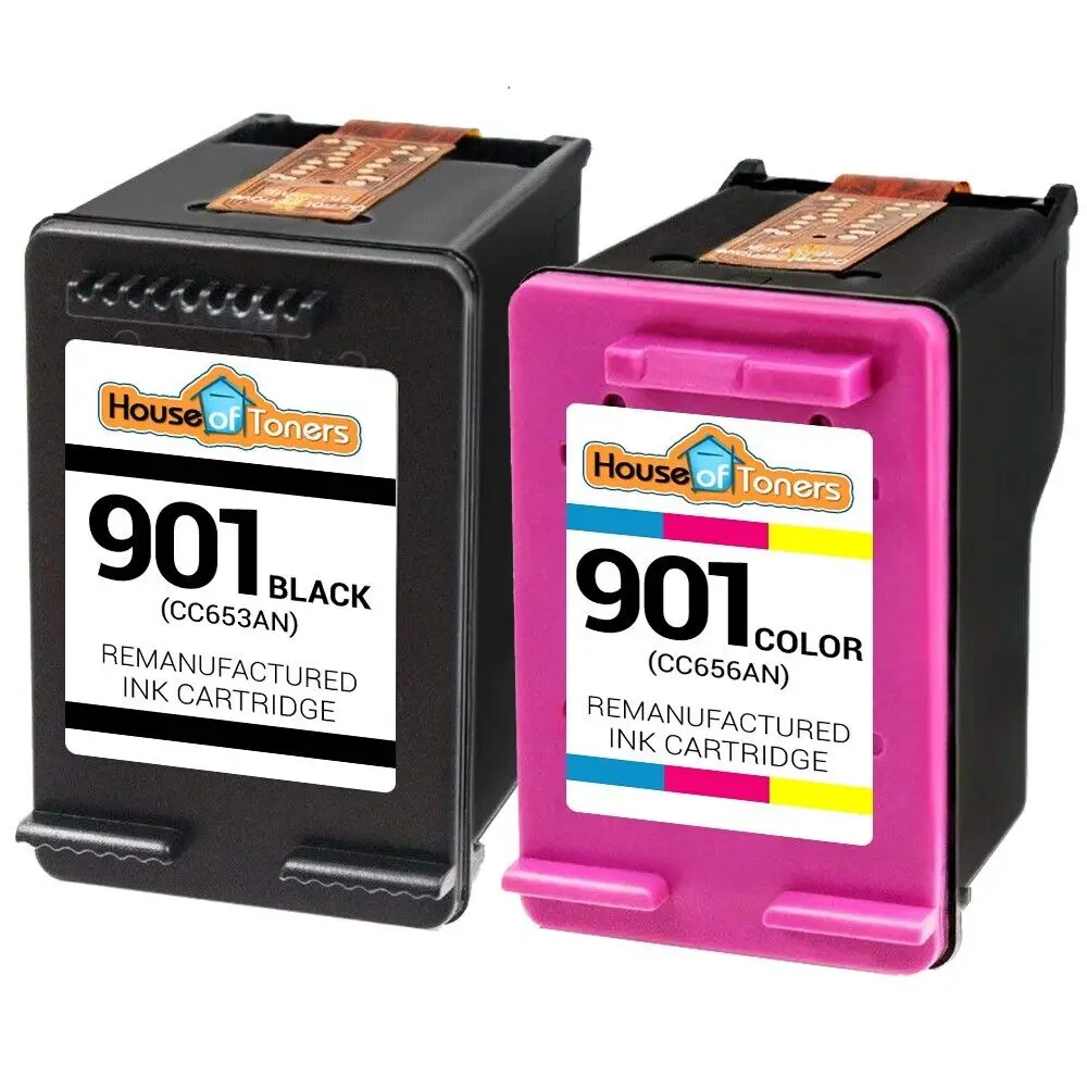 2-Pk #901 Inchiostro Nero (Cc653An) E Colore (Cc656An) Per Hp Officejet G510 J4524 4500