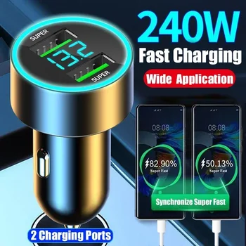Caricabatteria da auto 240W Doppie porte USB Adattatore di ricarica super veloce per iPhone 15 Caricabatterie rapido per telefono Samsung Xiaomi
