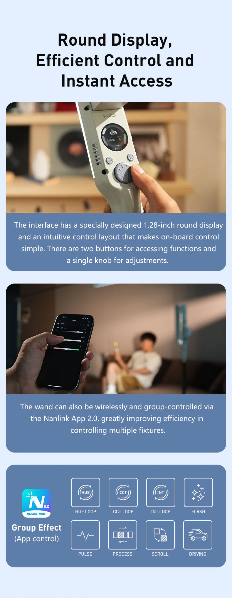 Wand RGB Full Color Handheld LED Light 2700-7500K sup Nanlink App Wireless Contr
