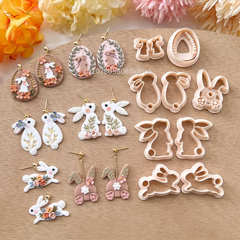 Polymer Clay Cutter 1 Pair Easter Days Rabbite Cartoon Bunny Shaped Dangle DIY Earring