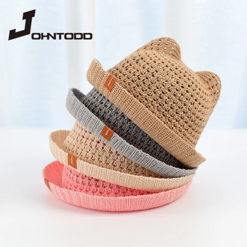 Sun Hat Cute Kids Baby Summer Children Cat Ears Sunshade Hat Beach Hats Straw Hat Boy Girls Cotton Breathable Cap Outdoor Sunhats