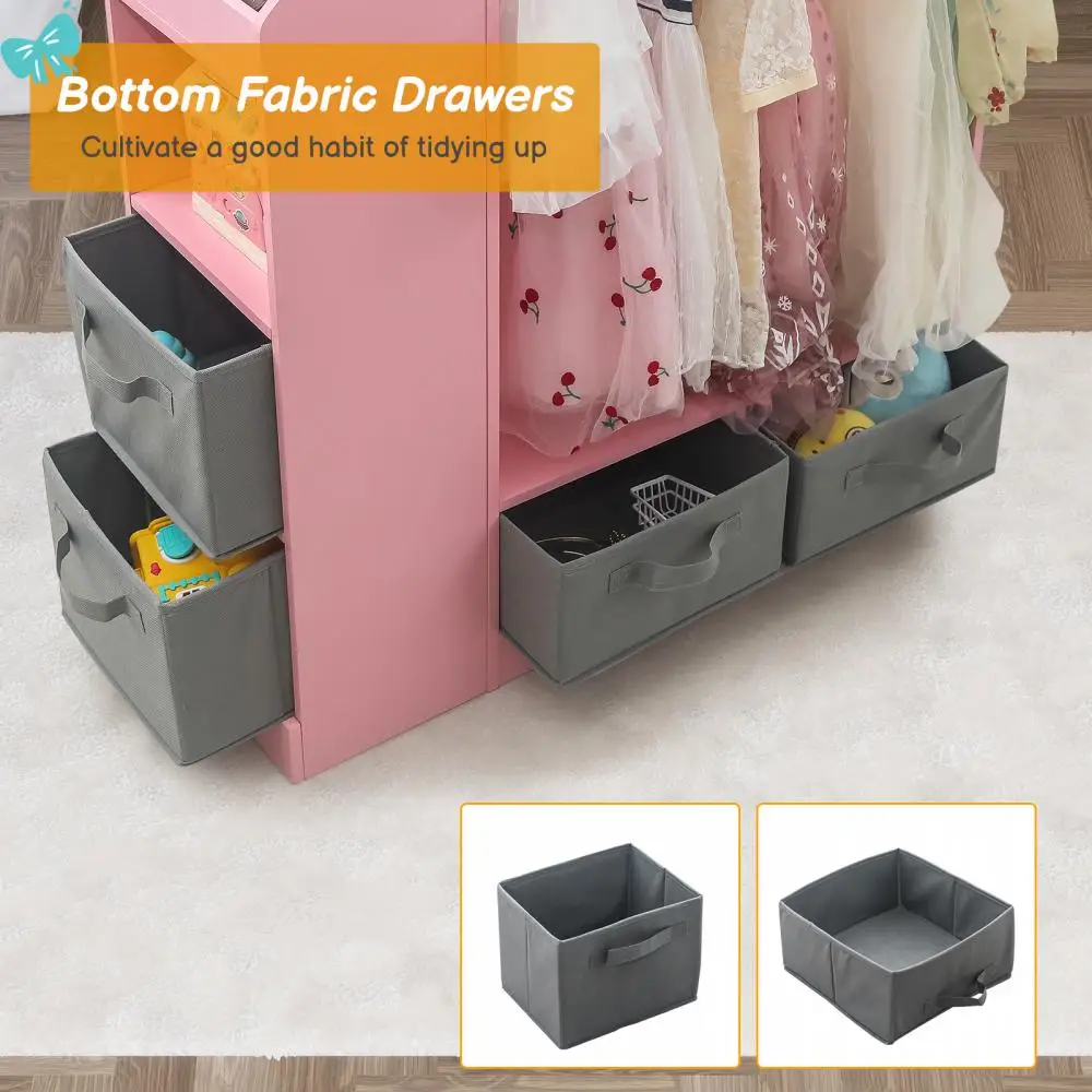 Children's Wardrobes Open Hanging Armoire Closet With Mirror Simple Kids Costume Organizer Clothes Cabinets Bedroom Furniture 6