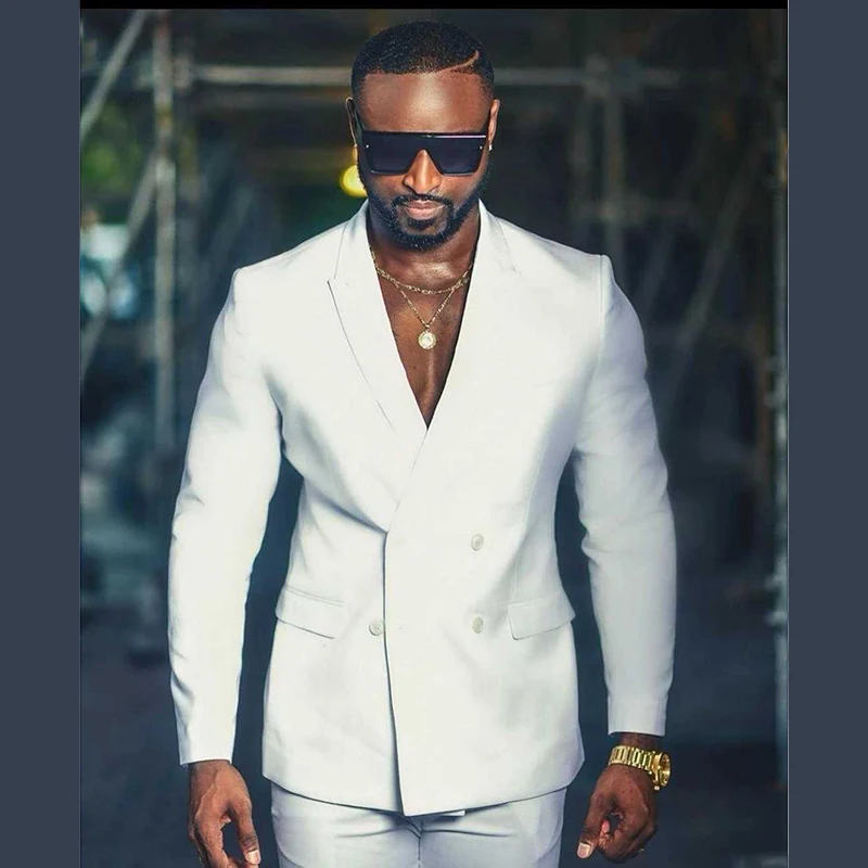 

Мужской деловой костюм из двух предметов, белый костюм для мужчин, официальная одежда для шафера с новым дизайном (Блейзер + брюки)