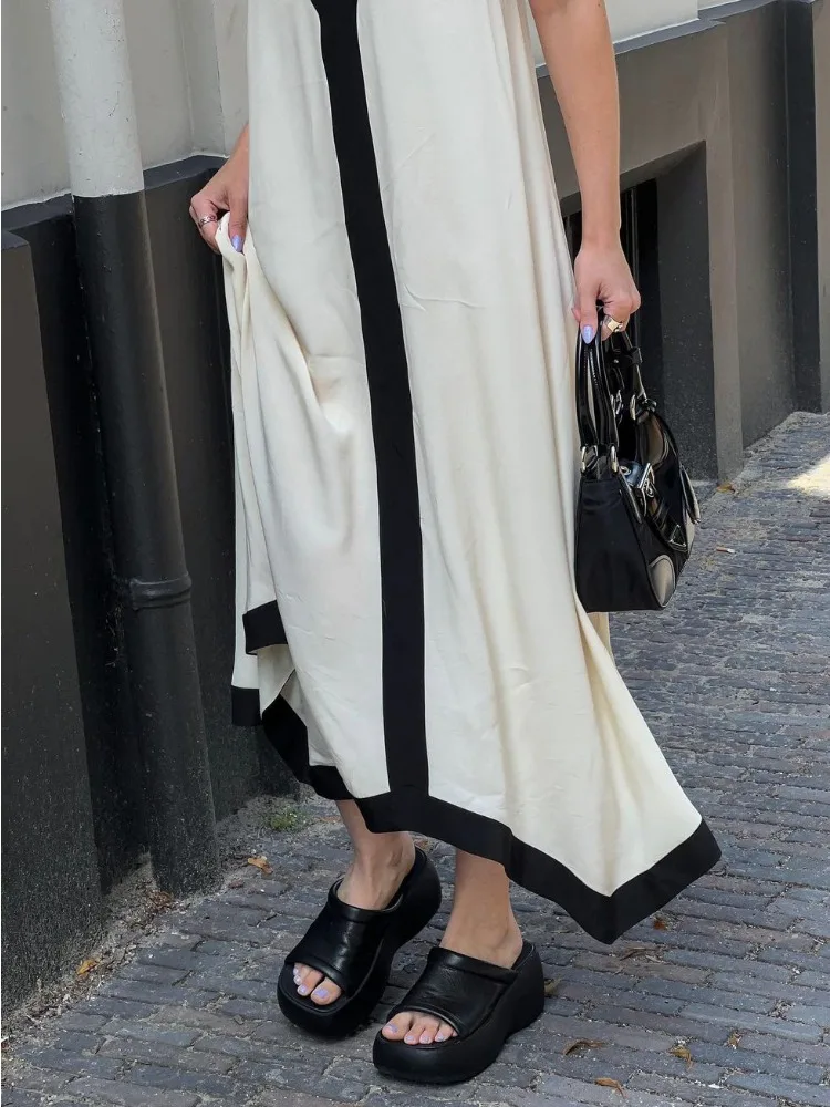 Patchwork Backless Halter Dress - Women's Sexy V-Neck Summer Party Maxi Gown