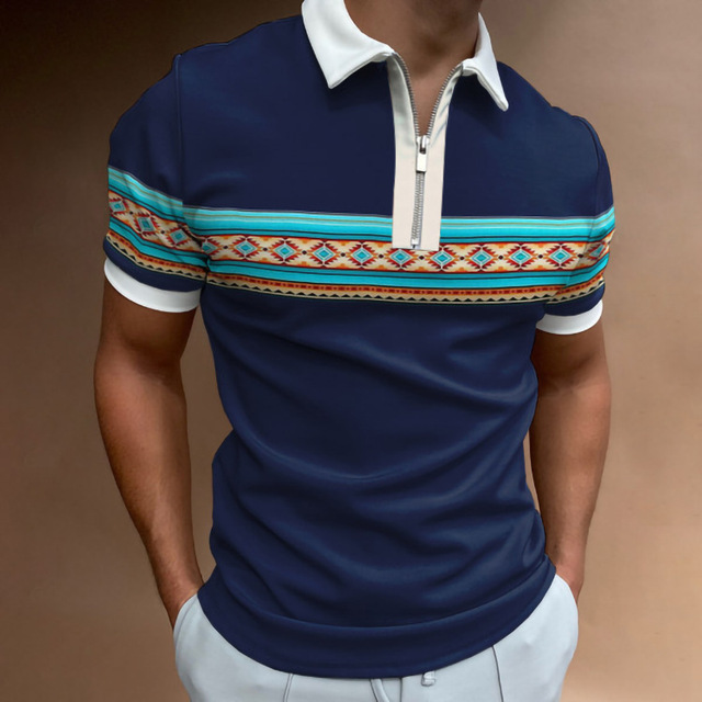 Fashion Polo Shirt Casual Business Color Matching Short Sleeve High Quality Slim Fit Zipper Polos Shirt Mens Sexy Polo homme
