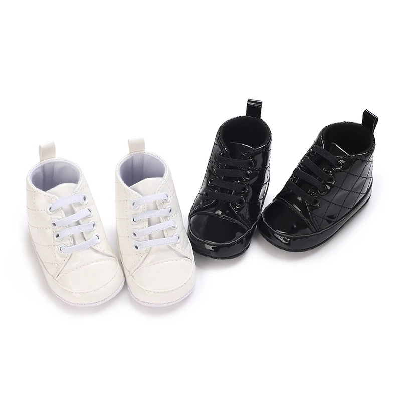 Spring and Autumn Newborn Black Shiny Leather High Top Walking Shoes for Leisure and Versatile First Step Walking Shoes 3