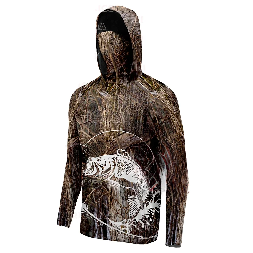 Fishing Clothes Camouflage Long Sleeve T-Shirt Face Mask Men Fishing Shirts UV Protection Breathable Hooded Angling Clothing fly fishing clothes mens hiking shirts