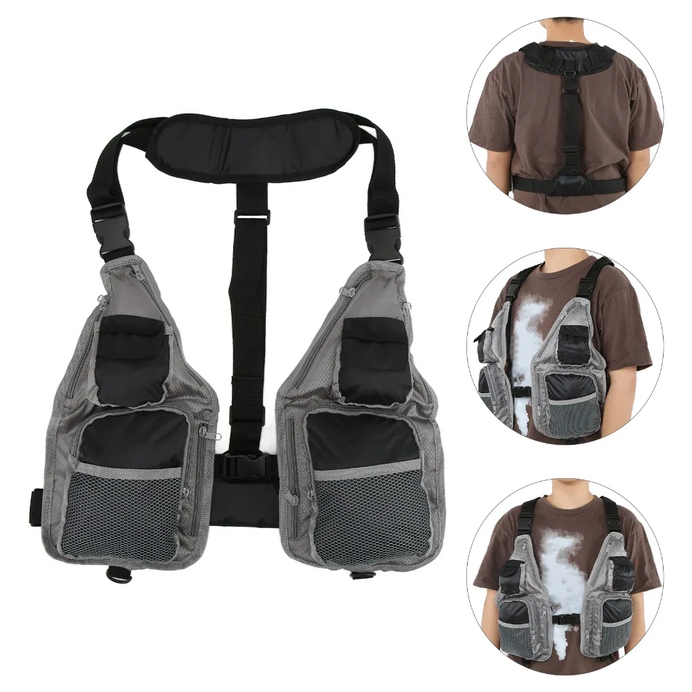600D 옥스포드 천 낚시 조끼 통기성 대용량 수납 공간 플라이 낚시 조끼 경량..