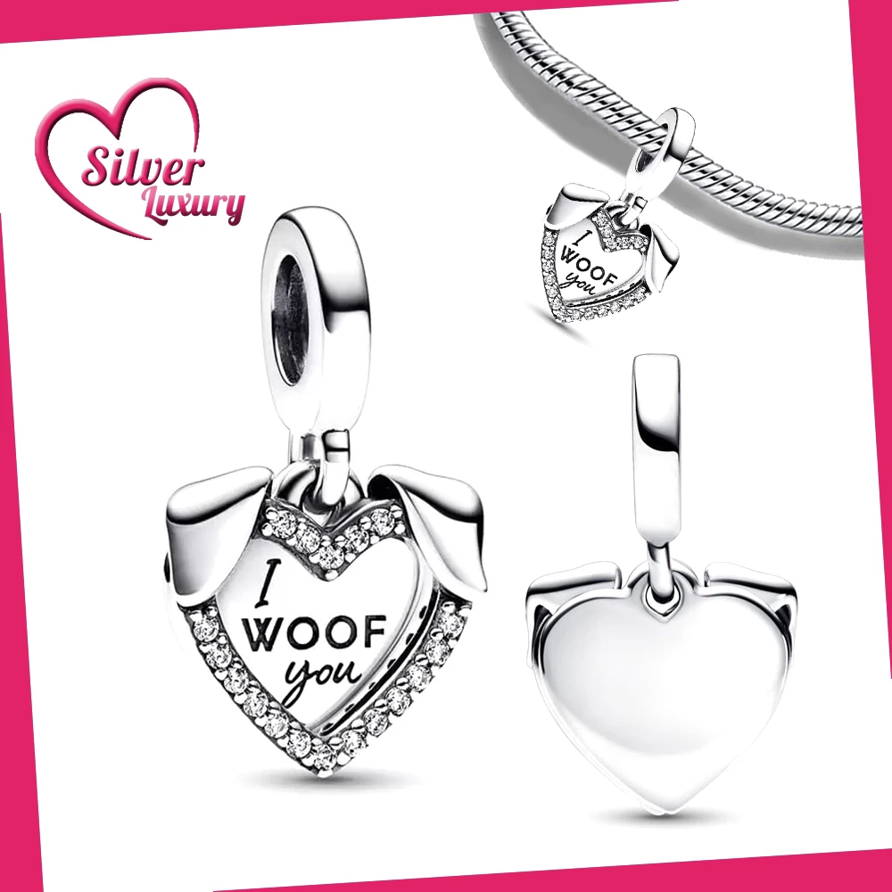 

Женские серебряные подвески в виде сердца и собаки, подходят для браслетов Pandora, серебро 925 пробы, оригинальные Подвески для изготовления ювелирных изделий