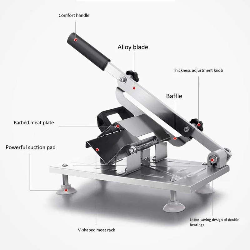 Manual Meat Slicer Cutter Chicken Cutter Stainless Steel Machine for Lamb Chops Beef Fish Vegetable Meat Chopper, Size: 12.96 x 6.69, Silver