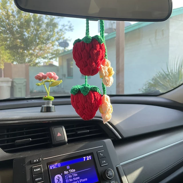 2 Pcs Strawberry Cute Flower Car Accessories Decor Teens Interior