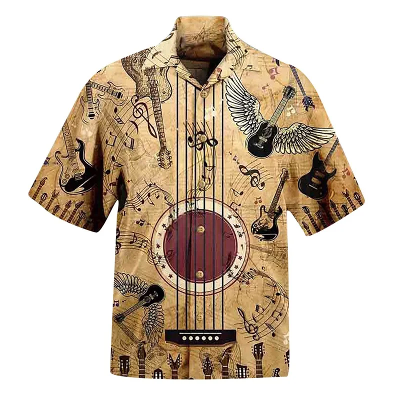 Camisetas gráficas con herramientas musicales personales y estampados por todas partes para hombre, camisetas de verano de manga corta de talla grande para playa hawaiana, camisa para hombre