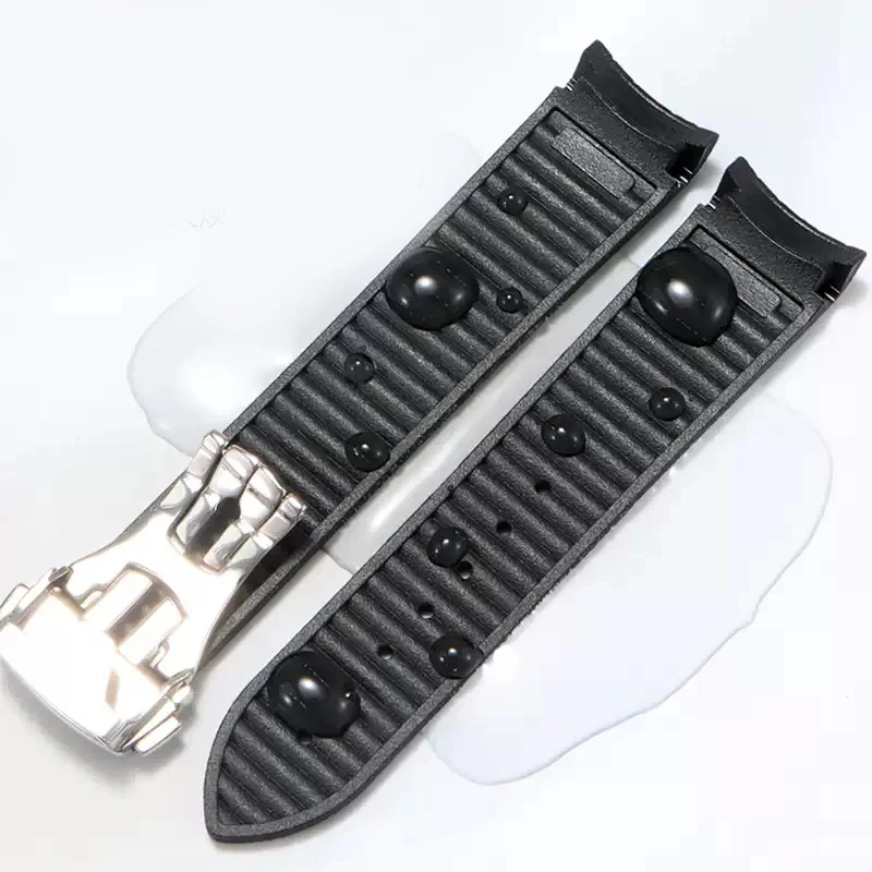 High-Quality 20mm Rubber Watch Strap with Folding Clasp and Curved End