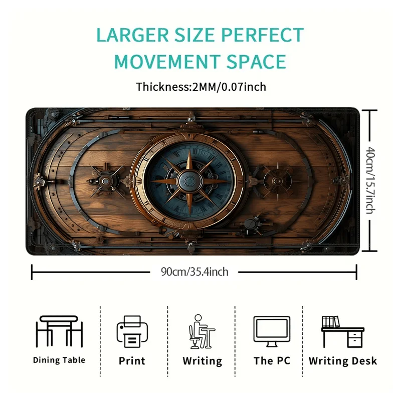 XXL Vintage Steampunk Compass Design Mouse Pad Large Gaming Office Desk Mat Non-Slip Stitched Edges for Gamers and Home Office — view 5