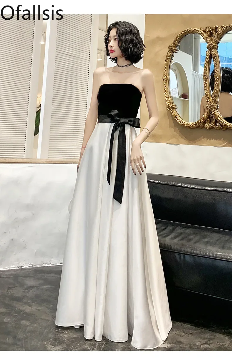 

Ofallsis Strapless Annual Meeting Evening Dress 2023 New Style Sexy Color Contrast High end Simple Generous Slim Female Vestidos