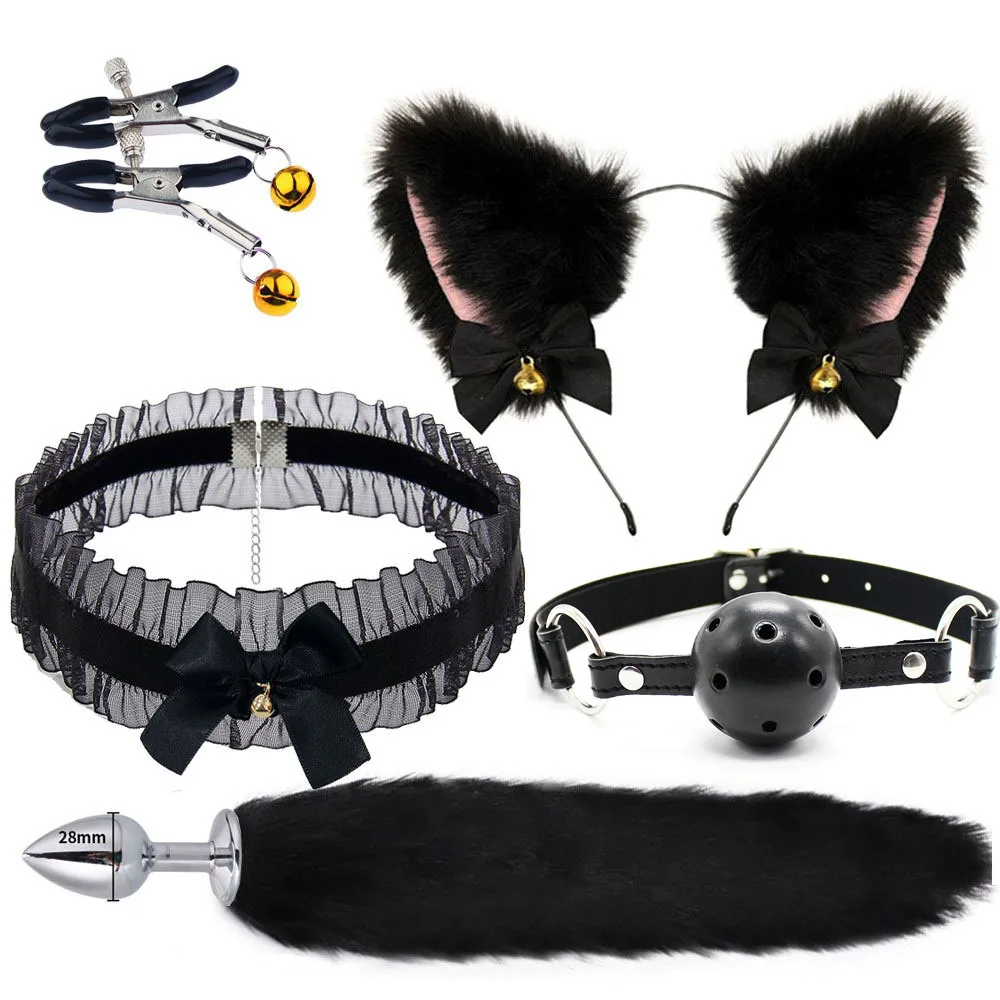 Fox Tail Anal Plug Sexy Plush Cat Ears Headbands Set Butt Plug Tail Erotic Cosplay Sex Toys for Women Anal Masturbating — view 2