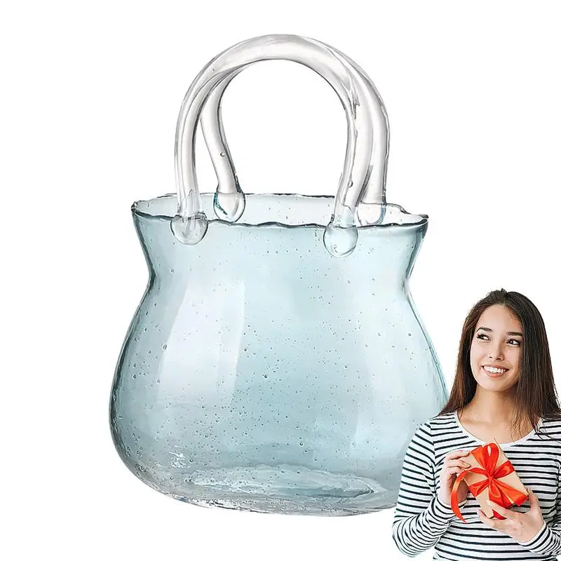 

Clear Glass Vase Fish Tote Bag Flower Handbag Bag Vase Desktop Centerpiece For School Office Bedroom Decoration