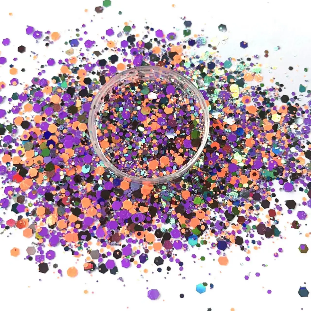 

100 г Блестки для Хэллоуина оранжевые смешанные объемные шестиугольные Блестки для сережек из эпоксидной смолы светоотражающий слайм для дизайна ногтей оптовая продажа