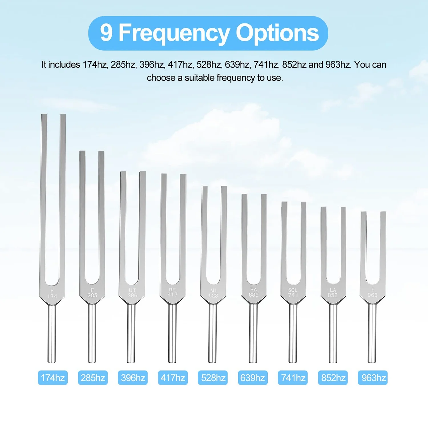 

Tuning Fork Set - 9 Tuning Forks for Healing Chakra,Sound Therapy,Keep Body,Mind and Spirit in Perfect Harmony- Silver