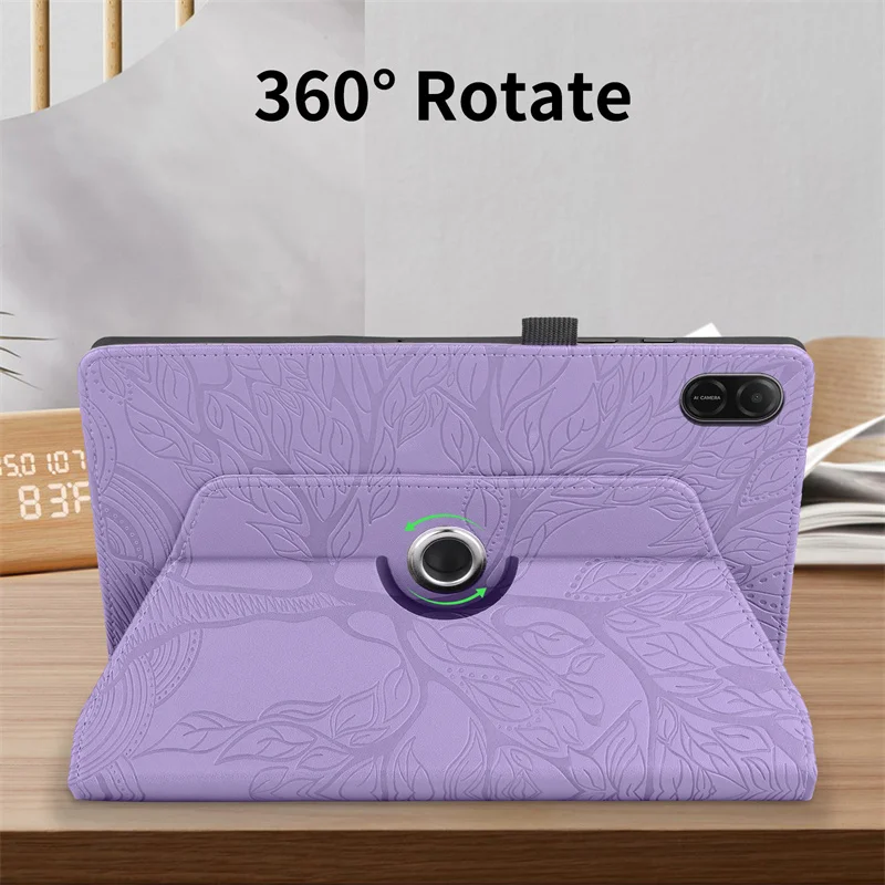 Elegant 360° Rotating Embossed Tree Leather Tablet Stand Case