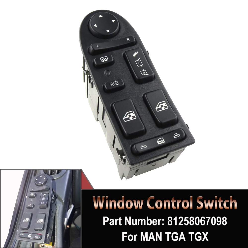

Car Power Window Lifter Switch Button Front Left Driving Side 81258067045 For MAN TGA TGX 81258067098 901-104-002 901104002