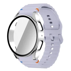 Enhanced Silicone Band and Bumper Case with Tempered Glass Screen Protector - Galaxy Watch 7 44mm (Official Purple S)