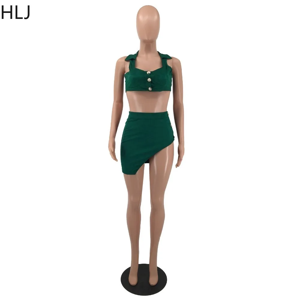 HLJ Fashion Solid Color Velvet Slit Skinny Skirts Two Piece Sets Women Turndown Collar Sleeveless Crop Top And Skirts Outfits