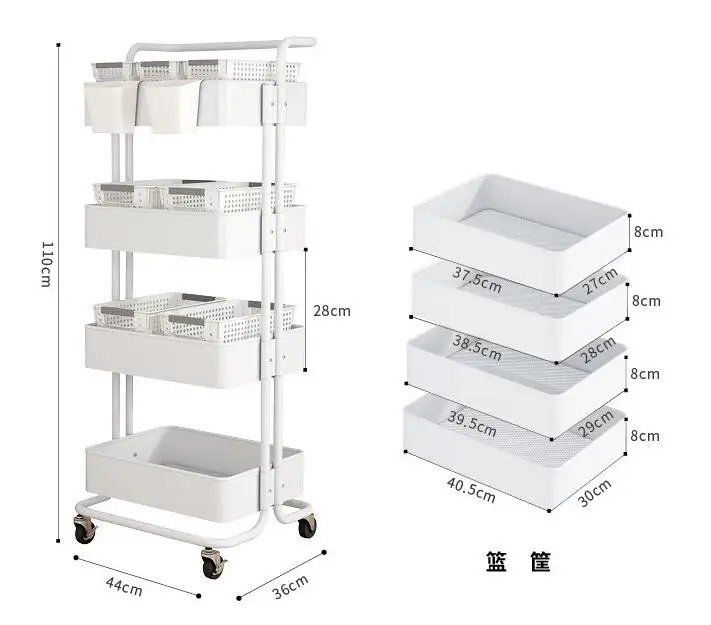 3/4 Tiers Stainless Steel Storage Rack Trolley Kitchen Bathroom Bedroom Multi Storey Snacks Storage Rack with Wheels Organizer