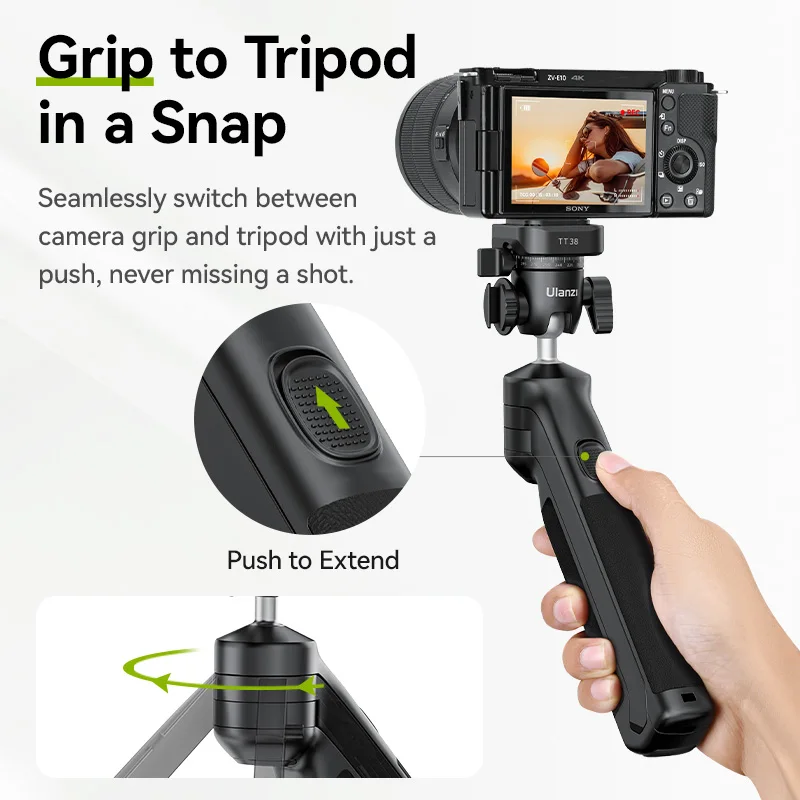 Ulanzi VlogPod TT38 Tripod with Quick Release Plate DSLR Camera Handle Desk Tripod for Livestreaming Following Shot Selfie Vlog