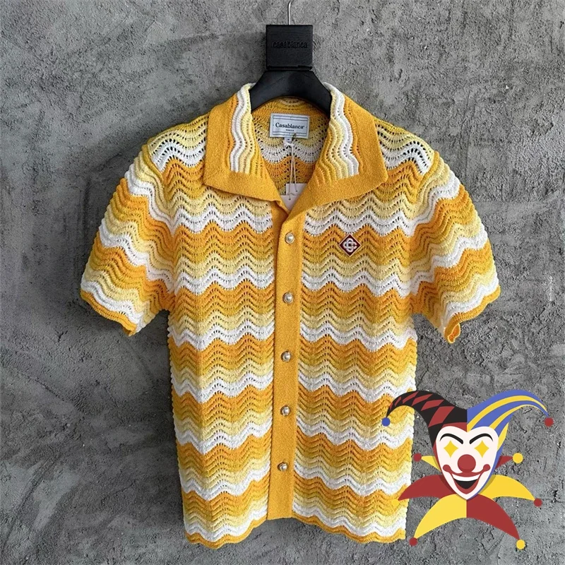 

Yellow Stripe Cardigan Casablanca Jacquard Sweater Men Women Casual Sweatshirts