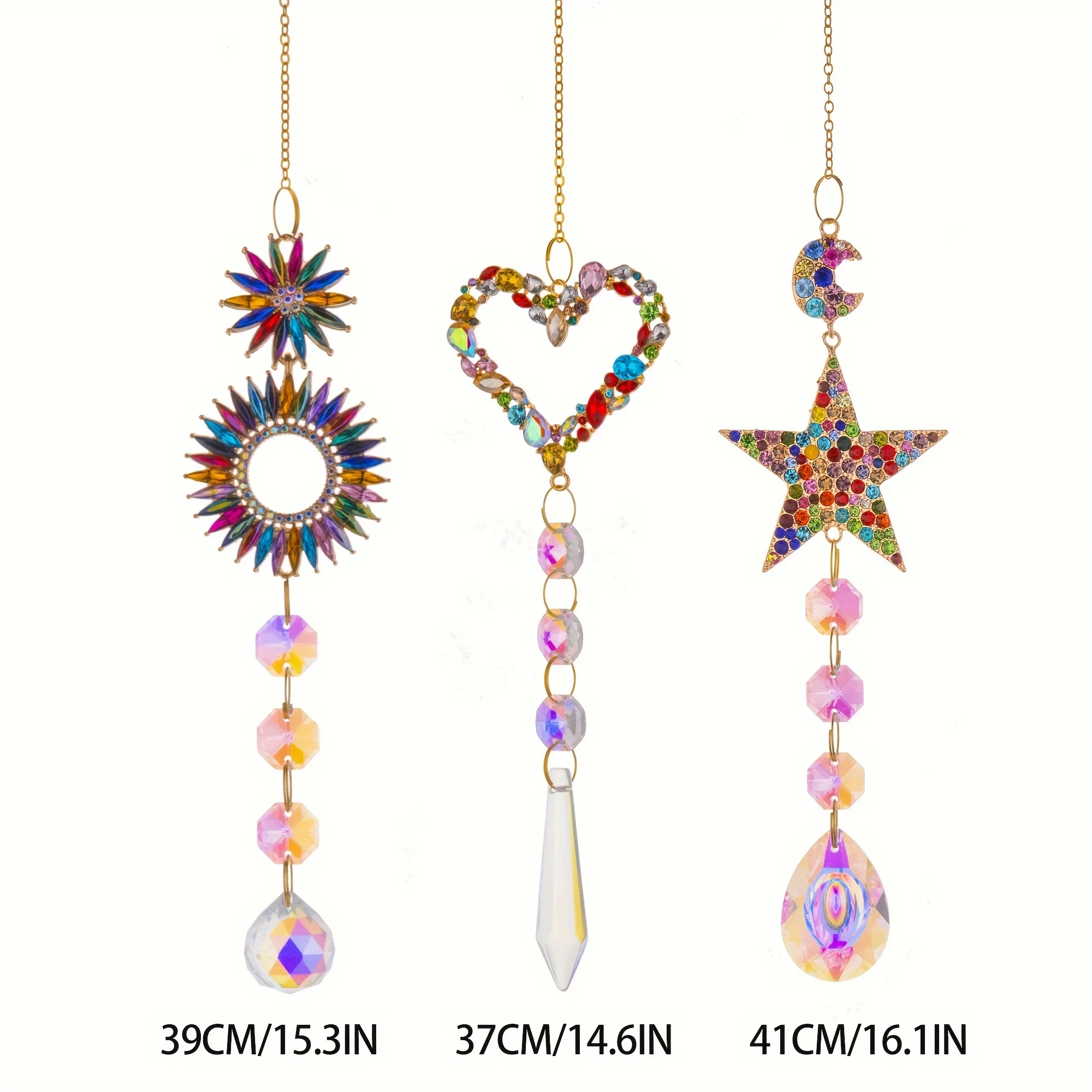3pcs colorful diamond Love Circle Pentacle Hanging Window Sun Catcher Crystal Rainbow Maker Home decor car pendant decoration
